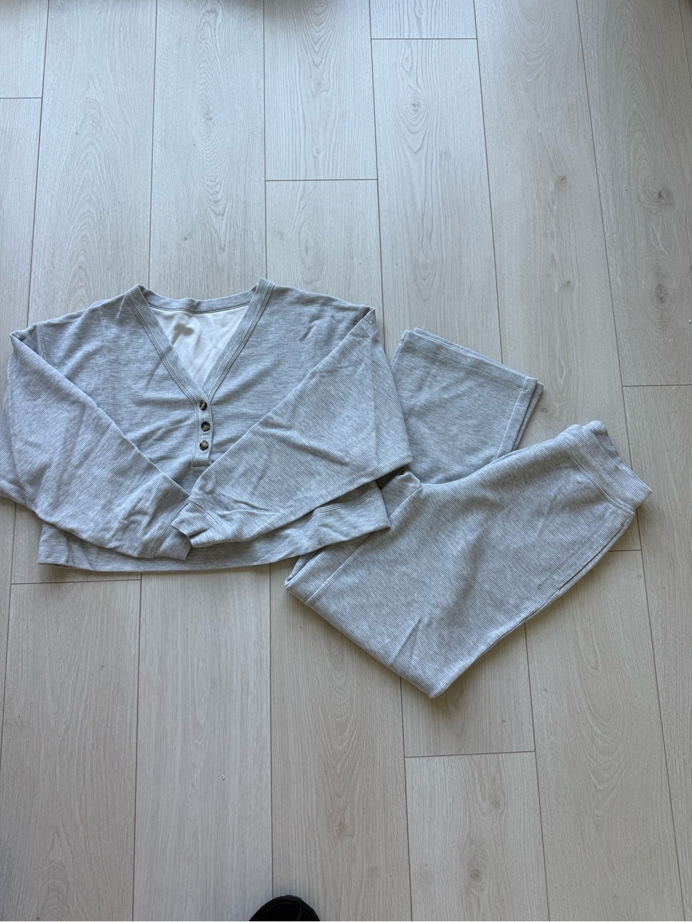 ALO Yoga Waffle Light Gray Wide Leg Jumpsuit Set XS EUC